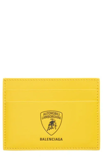 Balenciaga X Automobili Lamborghini Logo Leather Card Holder In Yellow