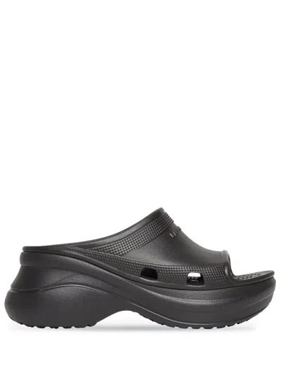 Balenciaga X Crocs Moulded-rubber Platform Slides In Black
