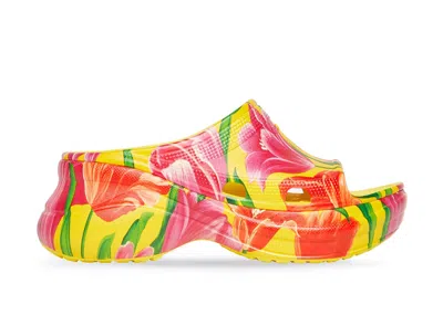 Pre-owned Balenciaga X Crocs Pool Slide Sandals (women's) Sneakers In Tulip Print