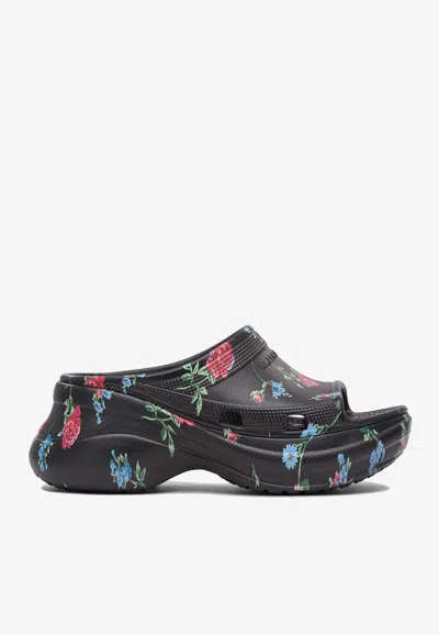 BALENCIAGA X CROCS ROSE PRINT POOL SLIDES