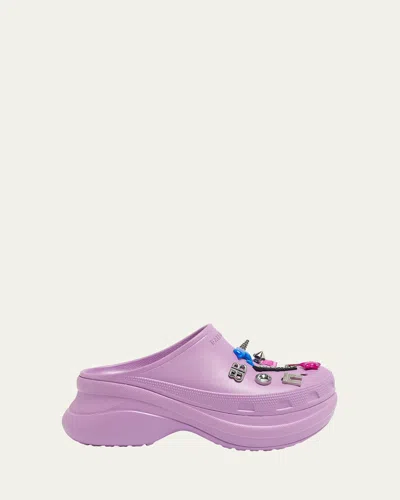 Balenciaga X Crocs Rubber Clog Platform Mules In Lilas