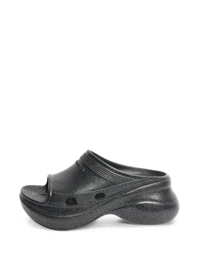 Pre-owned Balenciaga X Crocs Sparkly Platform Clogs In Black