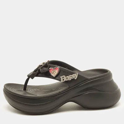 Pre-owned Balenciaga X Crocs Tong Size 37 Black Rubber Slide Sandals