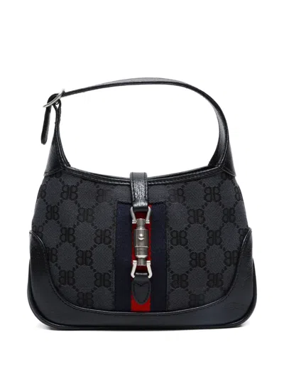 Pre-owned Balenciaga X Gucci 2016 Mini Jackie Logo-pattern Shoulder Bag In Black