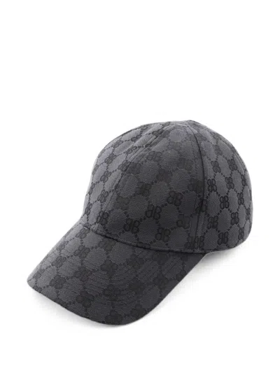 Pre-owned Balenciaga X Gucci 2020s Hacker Logo-patterned Cap In Grey
