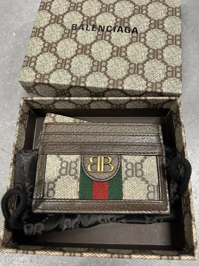 Pre-owned Balenciaga X Gucci Balenciaga Gucci Card Holder In Tan