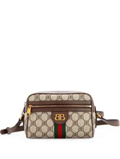 Pre-owned Balenciaga X Gucci The Hacker Project Camera Bag Bb Coated Canvas Mini Crossbody Bag In Brown