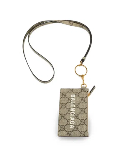 Pre-owned Balenciaga X Gucci The Hacker Project Gg Supreme Card Case In Neutral