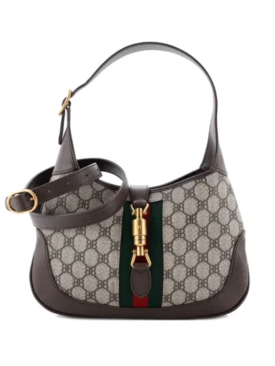 Pre-owned Balenciaga X Gucci The Hacker Project Jackie 1961 Bb Coated Canvas Small Hobo Bag In Brown