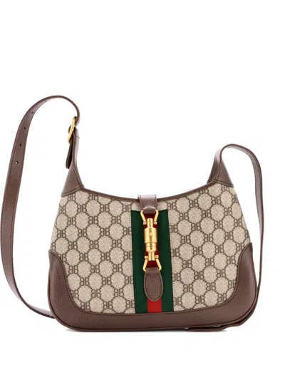 Pre-owned Balenciaga X Gucci The Hacker Project Jackie 1961 Bb Coated Canvas Small Hobo Bag In Brown