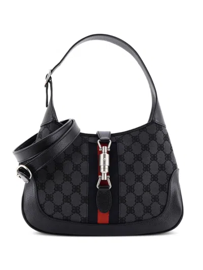 Pre-owned Balenciaga X Gucci The Hacker Project Jackie 1961 Hobo Bb Canvas Small Crossbody Bag In Black