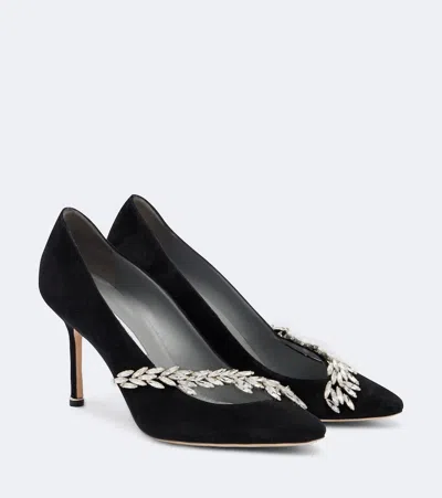 Balenciaga X Manolo Blahnik Embellished Suede Pumps In Black