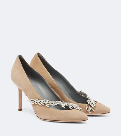 Balenciaga X Manolo Blahnik Embellished Suede Pumps In Nude