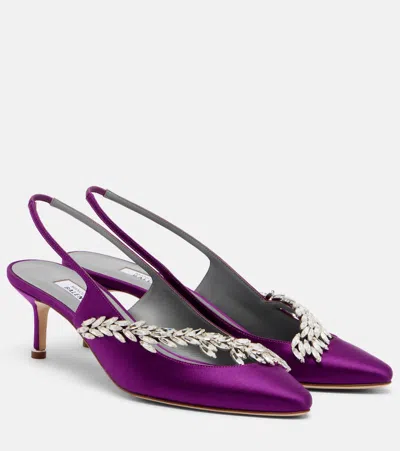 Balenciaga X Manolo Blahnik Satin Slingback Pumps In Purple