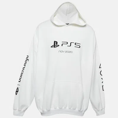 Pre-owned Balenciaga X Sony Ps5 White Printed Cotton Oversized Hoodie Xs