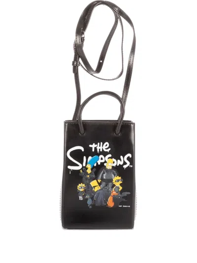 Pre-owned Balenciaga X The Simpsons Leather Shoulder Bag In Black