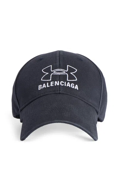 Balenciaga Double Unity Distressed Embroidered Cotton-drill Baseball Cap In Black