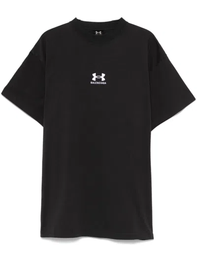 Balenciaga X Under Armour Oversized Logo T-shirt In Washed Black White