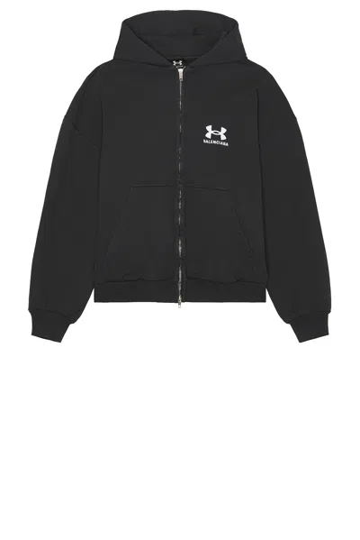 Balenciaga X Under Armour Zip-up Hoodie In Washedblackwhite