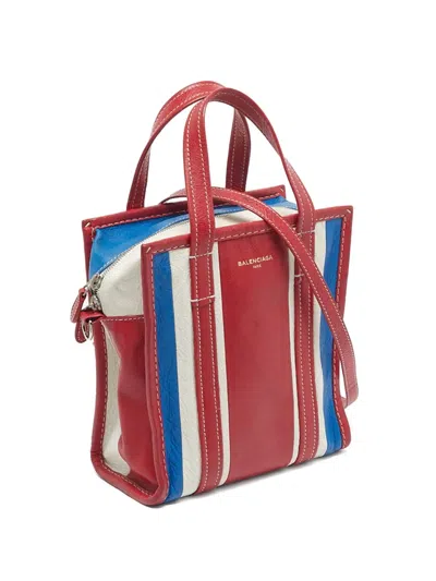 Pre-owned Balenciaga Xs Bazar Stripe Leather Tote Bag In Red