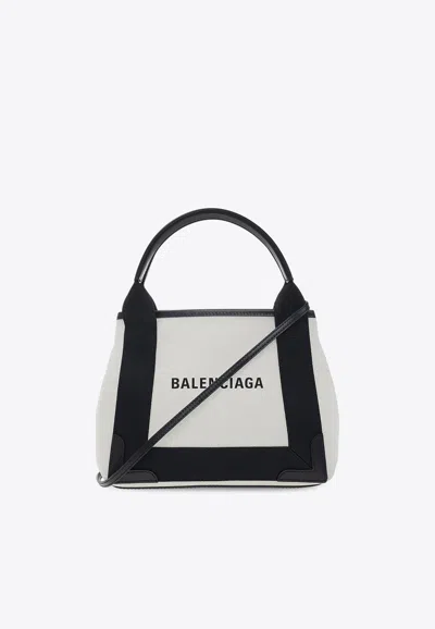 Balenciaga Xs Cabas Canvas And Calfskin Shoulder Bag In Cream