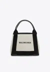 Balenciaga Md Navy Cabas Canvas Tote Bag In Beige