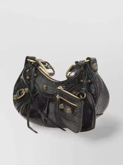 Balenciaga Xs Crocodile Chain Strap Shoulder Bag In Black