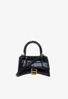 Balenciaga Borsa Hourglass Small Con Lavorazione Coccodrillo Da Donna In Nero In Black