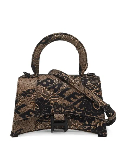 Pre-owned Balenciaga Xs Hourglass Lace Shoulder Bag In Black