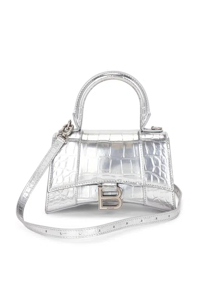 Pre-owned Balenciaga Xs Hourglass Top Handle Bag In Silver