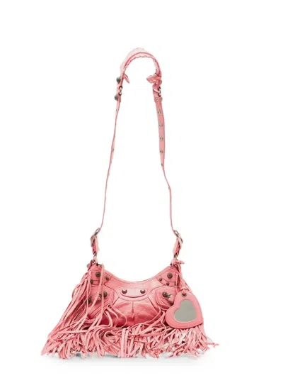 Pre-owned Balenciaga Xs Le Cagole Fringe Shoulder Bag In Pink