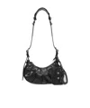 Balenciaga Croco-print Leather Shoulder Handbag With Decorative Studs And Rhinestones In Black