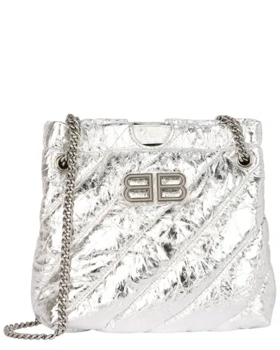 Balenciaga Xs Metallized Quilted Crush Leather Tote In Silver