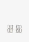 Balenciaga Geometric Stone Embellished Stud Earrings In Silver