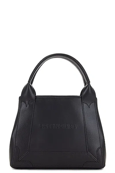 Balenciaga Black Leather Cabas Navy Xs Handbag