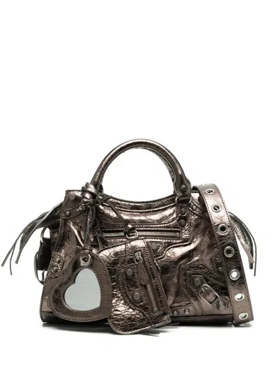 Balenciaga Xs Neo Cagole Metallic Tote Bag In Brown