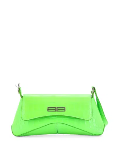 Pre-owned Balenciaga Xx Flap Street Crocodile Embossed Leather Medium Shoulder Bag In Green