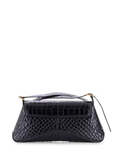Pre-owned Balenciaga Xx Flap Street Shoulder Bag Crocodile Embossed Leather Small Hobo Bag In Black