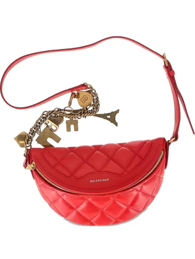 Pre-owned Balenciaga Xxs Quilted Charm-detail Belt Bag In Red