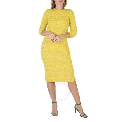 Balenciaga Yellow Bb Button Boucle Woven Tweed Midi Dress