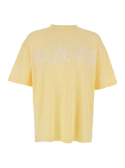 Balenciaga Yellow Crewneck T-shirt With Logo Lettering And Print