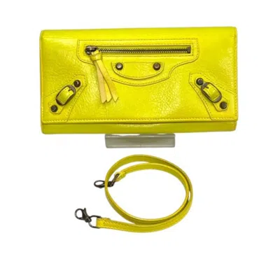 Pre-owned Balenciaga Yellow Leather Chain/shoulder Wallet ()