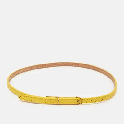 Pre-owned Balenciaga Yellow Leather Slim Buckle Belt 70 Cm