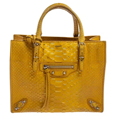 Pre-owned Balenciaga Yellow Python Mini Papier A4 Tote