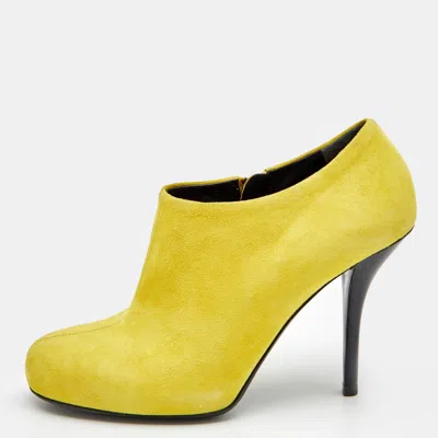 Pre-owned Balenciaga Yellow Suede Ankle Booties Size 37.5