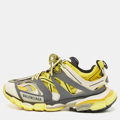 Pre-owned Balenciaga Yellow/grey Faux Leather And Mesh Track Low Top Sneakers Size 38