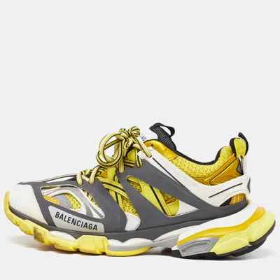Pre-owned Balenciaga Yellow/grey Faux Leather And Mesh Track Low Top Sneakers Size 38