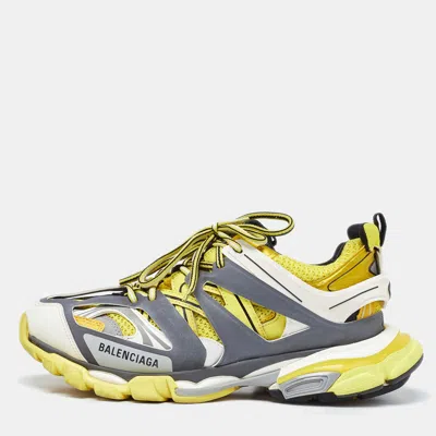 Pre-owned Balenciaga Yellow/grey Faux Leather And Mesh Track Low Top Sneakers Size 41 In Black
