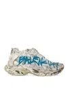 Balenciaga Distressed White Sneakers With Bold Graphic Print In Blanco