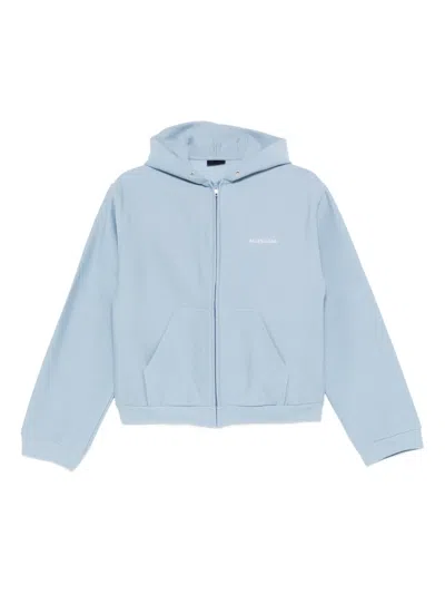 Balenciaga Back Cotton Hoodie In Blue